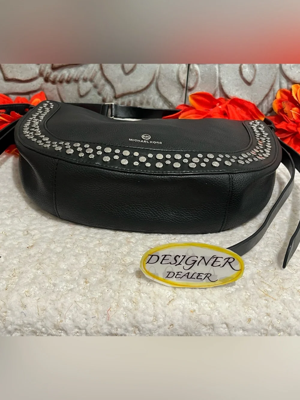MICHAEL KORS Jagger Black Studded Messenger Bag Black EUC!
